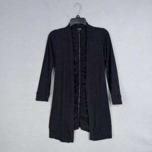 Monrow Sweater Womens XS Black Ruched Back Open Front Lightweight Cardigan